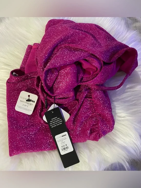 Fashion Nova Shimmer Fuchsia Halter Cowl Mini Dress- Medium - Picture 2 of 6